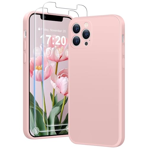 HuwaiH 3 in 1 Hülle für iPhone 12 pro,Liquid Silikon Hülle mit 2 Stück 9H 0.33mm Panzerglas, Upgraded Kameraschutz, Soft Mikrofaserfutter Kratzfeste Stoßfeste Handyhülle für iPhone 12 pro(Rosa) von HuwaiH