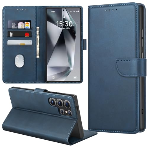 HuwaiH Handyhülle für Samsung Galaxy S24 Ultra Hülle, Premium Leder Klappbar Flip Case, [Kartenfach] [Standfunktion] Stoßfeste Wallet Schutzhülle Klapphülle für Samsung S24 Ultra (Blau) von HuwaiH