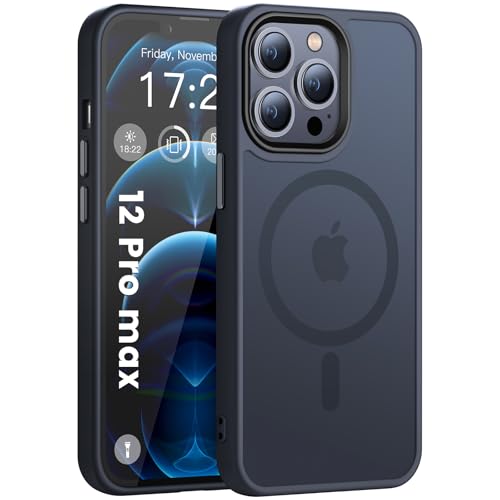 HuwaiH Handyhülle für iPhone 12 pro max Hülle,[Kompatibel mit Mag-Safe] Stoßfeste Kratzfeste Schutzhülle, Transluzente Matte Griffige Handyhülle für iPhone 12 pro max (Schwarz) von HuwaiH