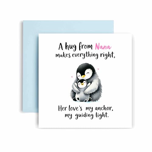 Huxters Sweet Nana Happy Birthday Karte – Nana's Hug Makes Everything Right – Muttertags-Penuin – Geschenkkarte für sie, Karte für Oma, 14,8 cm (Nana) von Huxters