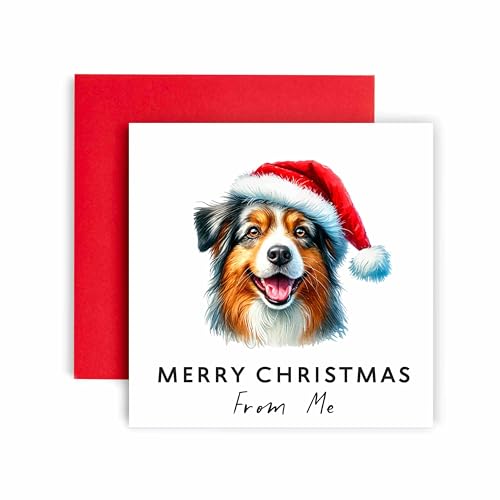 Huxters Weihnachtskarte vom Hund - Australian Shepherd - Merry Christmas to Dog Mum and Dog Dad - Weihnachtskarte vom Hund an Freunde Familie Erstes Weihnachten (Australian Shepherd) von Huxters