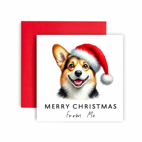 Huxters Weihnachtskarte vom Hund - Cardigan Welsh Corgi - Merry Christmas to Dog Mum and Dog Dad - Weihnachtskarte vom Hund an Freunde Familie erstes Weihnachten (Strickjacke Welsh Corgi) von Huxters