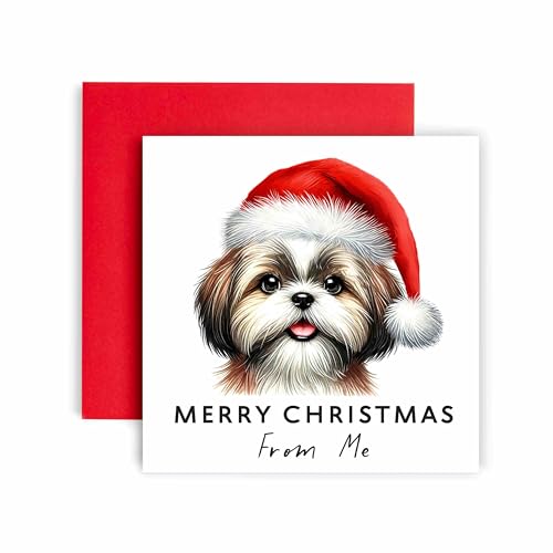 Huxters Weihnachtskarte vom Hund - Shih Tzu - Frohe Weihnachten an Hund Mama und Hund Papa - Weihnachtskarte vom Hund an Freunde Familie Erstes Weihnachten (Shih Tzu) von Huxters