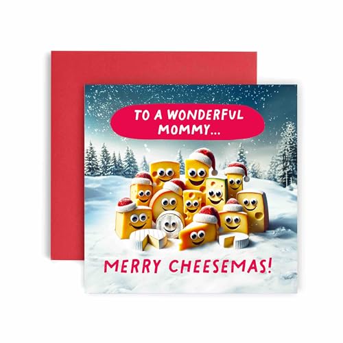 Huxters Weihnachtskarten für Frauen - Merry Cheesemas Cheesy Christmas Mommy Karte für - Mama Weihnachtskarte mit liebevoller - Lustige Weihnachtskarte (Mamy) von Huxters