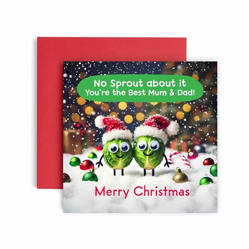 Huxters Weihnachtskarten für Mama und Papa - Sprout Christmas - Lustige Weihnachtskarte (Mama und Papa) von Huxters