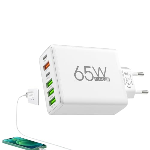 Ladegerät mit mehreren Anschlüssen, USB-Ladegerät mit mehreren Anschlüssen, Ladeadapter mit 6 Anschlüssen, Adapter für Wandladegerät mit 4 USB-Ports, 65 W, 2 Typ-C-Anschlüsse, pres von Huyeruie