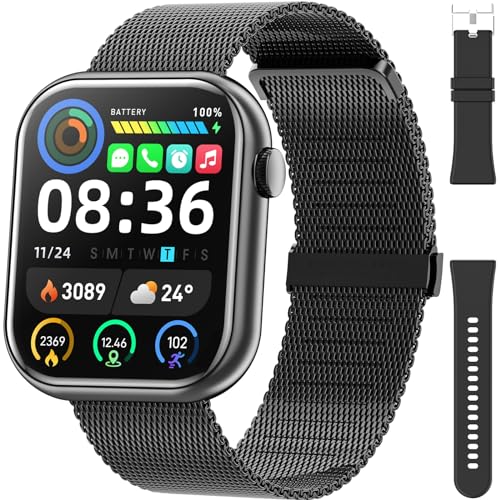 Smartwatch Damen Herren, 1.85" Zoll Touchscreen Smart Watch mit Bluetooth Anrufe, Uhr Damen Herren mit 140+ Sportmodi SpO2 Pulsuhr Schlafmonitor Schrittzähler, Armbanduhr für iOS Android von Hwagol