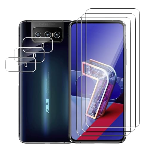 Hxiclrm 3+3 Stück Schutzfolie für ASUS Zenfone 7, für Panzer Schutz Glas, 3 Stück Schutzglas und 3 Stück Kameraschutz, 9H Härte Panzerfolie, HD, für ASUS Zenfone 7 von Hxiclrm