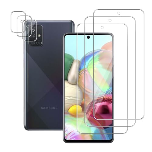 Hxiclrm 3+3 Stück Schutzfolie für Samsung Galaxy A71, für Panzer Schutz Glas, 3 Stück Schutzglas und 3 Stück Kameraschutz, 9H Härte Panzerfolie, HD, für Samsung Galaxy A71 von Hxiclrm