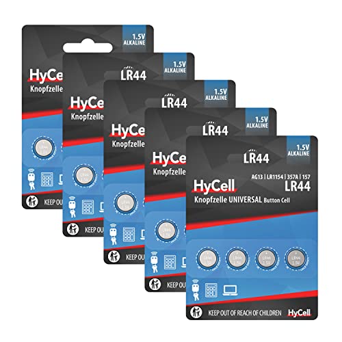 HyCell Knopfzelle 20er Pack Alkaline Batterie LR44 1,5V - Erstklassige Qualität - Knopfbatterie für täglichen Gebrauch in Geräten wie Fernbedienungen, Autoschlüsseln, Taschenrechnern, Waagen, UVM. von Ansmann