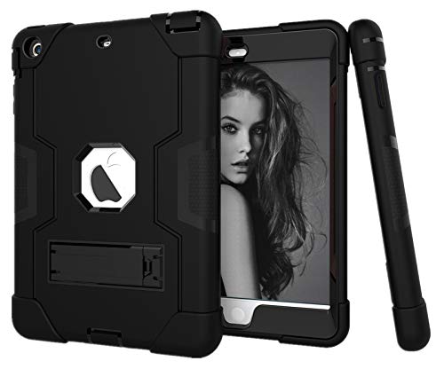 HyFone Hülle für iPad Mini 1 2 3 - Robust Stoßfest Schwerlast Dauerhaft Ganzkörperschutz Schutzhülle Case Cover für iPad A1432 A1454 A1455 A1489 A1490 A1491 A1599 A1600 - [Schwarz/Schwarz] von HyFone