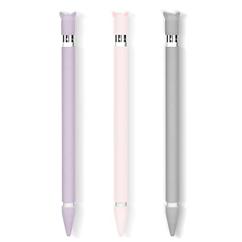 Hydream 3 Pack Silikon Hülle Kompatibel mit Apple Pencil 1st Generation Schutzhülle Holder Halter Zubehör, Anti-Rutsch Grip Griff mit Ladekappe Kappe und Pen Nib Spitze Case Cover (Rosa&Violett&Grau) von Hydream