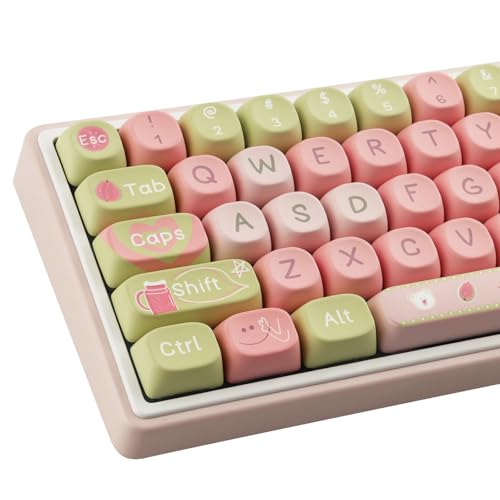 Hyekit PBT-Tastenkappen, 75 Prozent, MOA-Tastenkappen, Farbstoff-Sublimation, 129 Tasten, niedliches benutzerdefiniertes Tastenkappen-Set für Cherry Gateron MX mechanische Tastatur, Guave von Hyekit