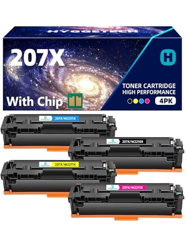 Hyggetech 207X Toner Mit chip Kompatibler Ersatz für HP 207X 207A Toner für HP Color Laserjet Pro M283fdn Toner HP Color Laserjet Pro M255dw Toner M282nw M283fdn M255nw W2210X W2211X W2212X W2213X von Hyggetech