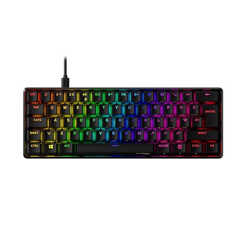 HyperX Alloy Origins 60 - Mechanische Gaming-Tastatur, ultrakompakt, 60% Formfaktor, roter Schalter, Doppelschuss-PBT-Tastenkappen, RGB-LED-Hintergrundbeleuchtung, seitlich Bedruckte von HyperX