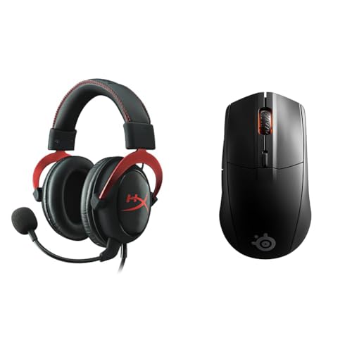 HyperX Cloud II – Gaming Kopfhörer rot & SteelSeries Rival 3 Wireless - Wireless Gaming-Maus - Über 400 Stunden Akkulaufzeit - Dual Wireless 2.4 GHz und Bluetooth 5.0-60 Millionen Klicks von HyperX