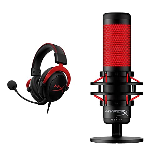 HyperX Kingston Cloud II Gaming Kopfhörer (für PC/PS4/Mac) rot + QuadCast Standalone-Mikrofon mit umfangreichen Funktionen für Streamer Gamer von HyperX