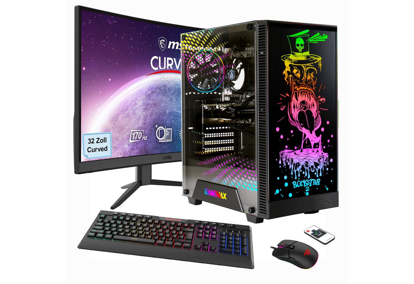 Hyrican Multimedia-PC Rockstar SET02498 PC-Komplettsystem (32", AMD Ryzen 5 5600G, Radeon Graphics, 16 GB RAM, 1000 GB SSD, Windows 11 + MSI G32C4 E2 Monitor Curved 80cm (32) von Hyrican