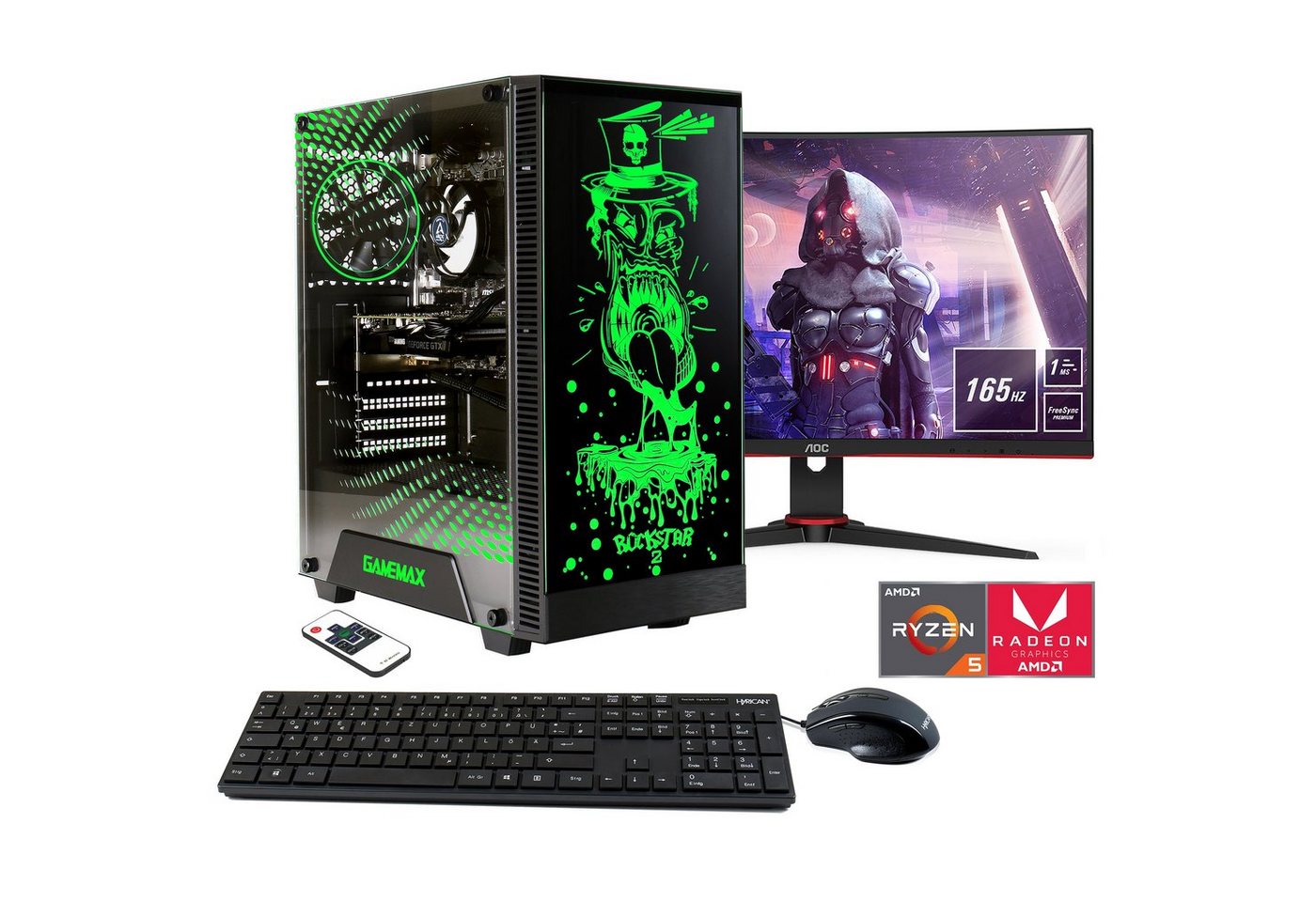 Hyrican Multimedia Rockstar SET02170 PC-Komplettsystem (23,6", Ryzen 5 5600G, Radeon Graphics, 16 GB RAM, 2000 GB SSD, Windows 11, inklusive 24" Monitor AOC C24G2AE/BK) von Hyrican