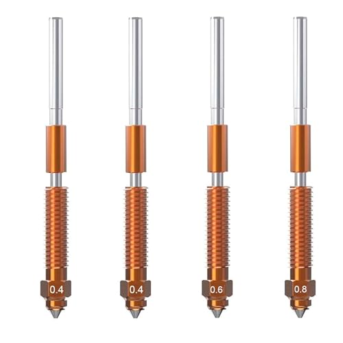 HysiPrui Einteiliges Düsen-Set für 3D-Drucker aus Kupferlegierung – inklusive 2 Stück 0,4 mm + 1 Stück 0,6 mm + 1 Stück 0,8 mm Messingdüse und Kehlrohr, schnelle Installation für K1C/Ender-3 V3/Ender von HysiPrui