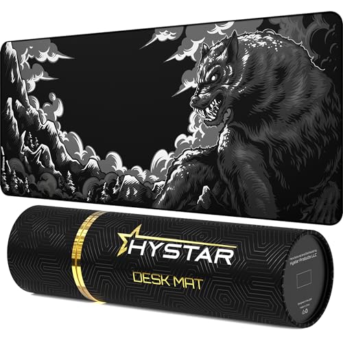 Hystar Erweitertes Gaming-Mauspad | XXL 91,4 x 40,6 cm | 5 mm dicke, wasserdichte Oberfläche, glattes Polyestergewebe und Unterseite aus Naturkautschuk | Mythic Fenrir von Hystar