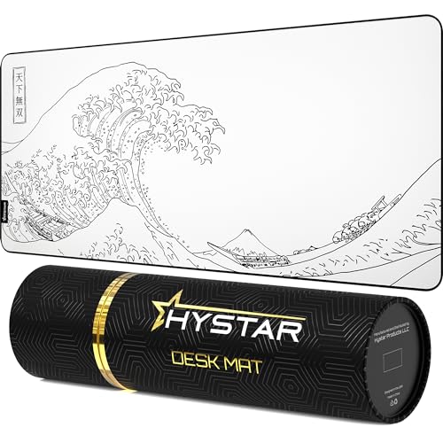 Hystar Extended Gaming Mouse Pad | XXXL 45" x 20" | 5mm Thick, Waterproof Surface, Smooth Polyester Fabric, and Natural Rubber Base | The Great Wave (White) von Hystar