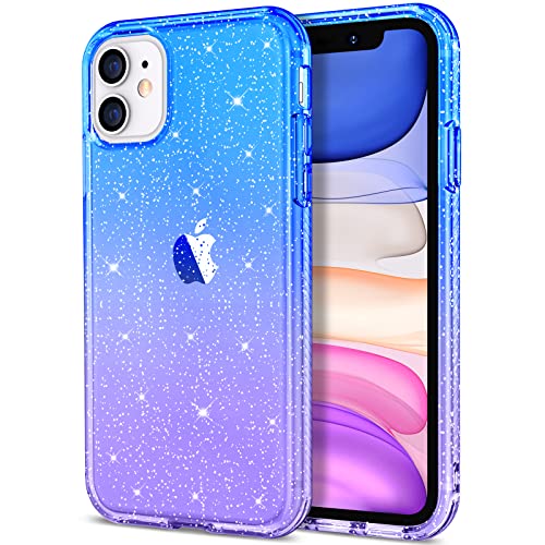 Hython Hülle für iPhone 11 Hülle Glitzer, Niedlich Glitzer Klar Glänzend Bling Sparkle Cover, Anti-Kratzer Weich TPU Dünne Slim Fit Stoßfeste Schutzhüllen für Frauen Mädchen, Blau/Lila Glitzer von Hython