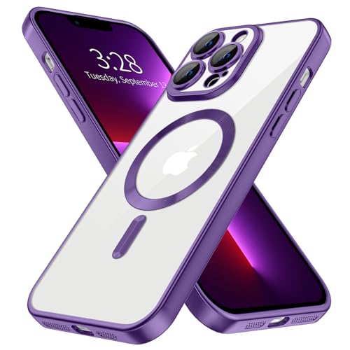 Hython Magnetische Klare Hülle für iPhone 13 Pro Max Hülle mit Kameralinsenschutz [Kompatibel mit MagSafe] Plating Edge Slim Soft TPU Cover Schutzhülle für iPhone 13 Pro Max, Matt Lila von Hython