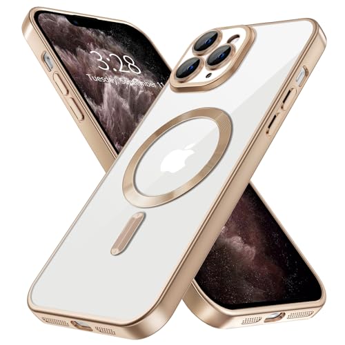 Hython Magnetische transparente Hülle für iPhone 11 Pro Max Hülle mit Kameraobjektivschutz [Kompatibel mit MagSafe] Plating Edge Slim Soft TPU Cover Schutzhülle für 11 Pro Max, mattes Wüstenbraun von Hython