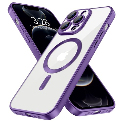 Hython Magnetische transparente Hülle für iPhone 12 Pro Max Hülle mit Kameraobjektivschutz [Kompatibel mit MagSafe] Plating Edge Slim Soft TPU Cover Schutzhülle für iPhone 12 Pro Max, Mattviolett von Hython