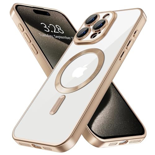 Hython Magnetische transparente Hülle für iPhone 15 Pro Hülle mit Kameraobjektivschutz [Kompatibel mit MagSafe] Plating Edge Slim Soft TPU Cover Schutzhülle für iPhone 15 Pro, mattes Wüstenbraun von Hython