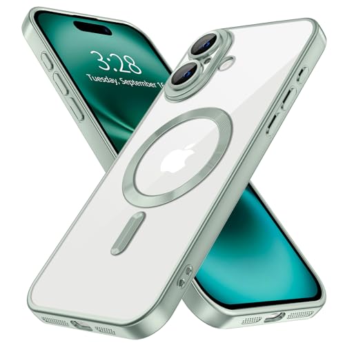 Hython Magnetische transparente Schutzhülle für iPhone 16, mit Kameraobjektivschutz, kompatibel mit MagSafe, luxuriöse Plating Edge Slim Soft TPU Cover Schutzhülle für iPhone 16 15,5 cm (6,1 Zoll), von Hython