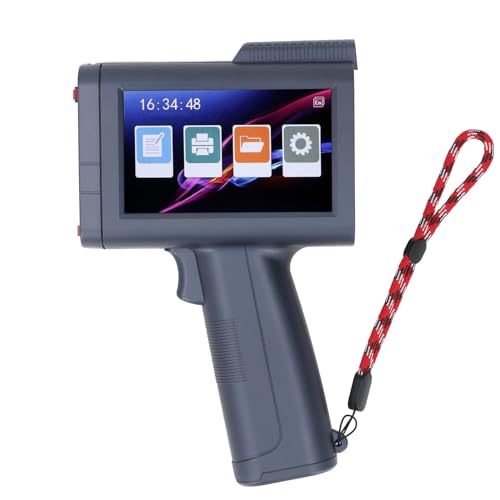 Hyuduo Intelligenter Tragbarer Tintenstrahldrucker, 4,3-Zoll-Farb-HD-LED-Touchscreen, 600 DPI, 12,7-mm-Druckerkit für Text, 2D-Code, Barcode (EU-Stecker 100-240 V) von Hyuduo