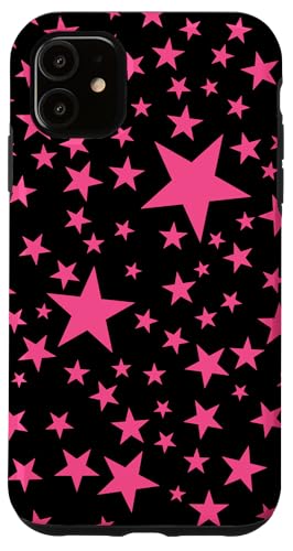 Hülle für iPhone 11 Schwarz und Rosa, Sterne von I Love Stars