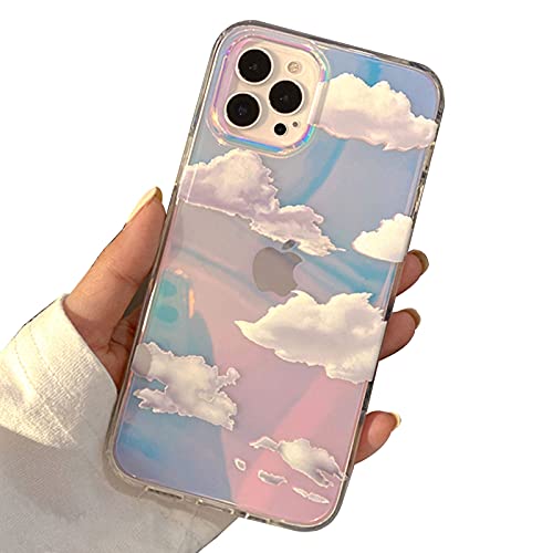 I-MGAE-IN-AR Kompakte Schutzhülle für iPhone 1 Pro Max, holografisches Wolken-Design, niedlich, trendig, weich, dünn, TPU, stoßfest, für Damen und Mädchen, ästhetischer Glitzer von I-MGAE-IN-AR