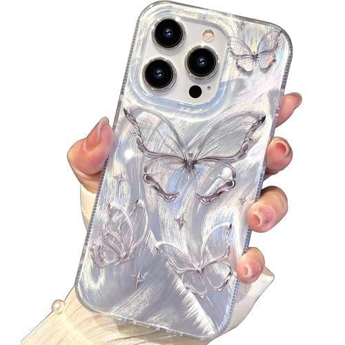 I-MGAE-IN-AR Kompakte Schutzhülle für iPhone 14 Pro Max, glänzendes Schmetterlings-Design, niedlich, trendig, weich, dünn, TPU, stoßfest, für Damen und Mädchen, ästhetischer Glitzer von I-MGAE-IN-AR