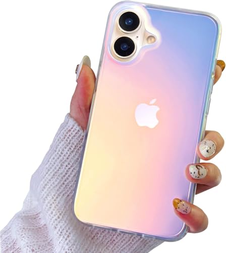 I-MGAE-IN-AR Kompakte Schutzhülle für iPhone 16, transparent, mattiert, Laser-Design, niedlich, trendig, weich, dünn, TPU, stoßfest, für Damen und Mädchen, ästhetischer Glitzer von I-MGAE-IN-AR