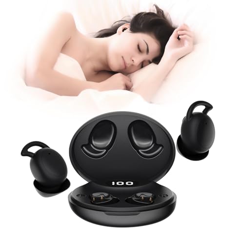 IFECCO Schlaf Kopfhörer mit LED Anzeige, Bluetooth 5.3 Schlafkopfhörer, Unsichtbare Schlaf Ohrhörer für Seitenschläfer, Mini Kopfhörer zum Schlafen, Earbuds für Sleep-Übung Yoga und Reisen (schwarz) von I love e iFecco