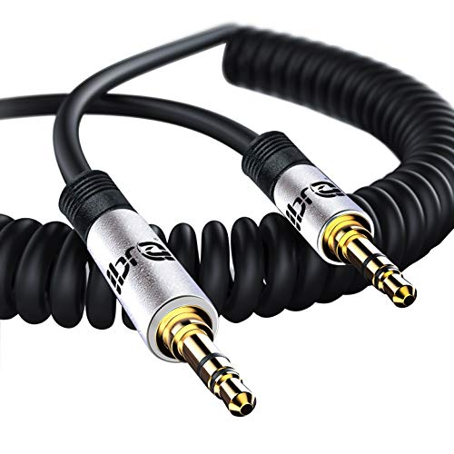 IBRA 1m - Stereo Audio Klinken Kabel | AUX Spiralkabel | 3,5mm Stecker auf 3,5mm Stecker | vergoldete Kontakte | Silber von IBRA