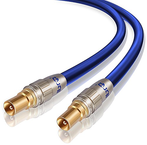 IBRA - 2m HDTV Antennenkabel 75 Ohm | Premium Koaxialkabel | Koax Stecker > Koax Stecker | HTV, DVB-T und DVB-T2, Radio (UKW/DAB/DAB+) | Blau/gold von IBRA