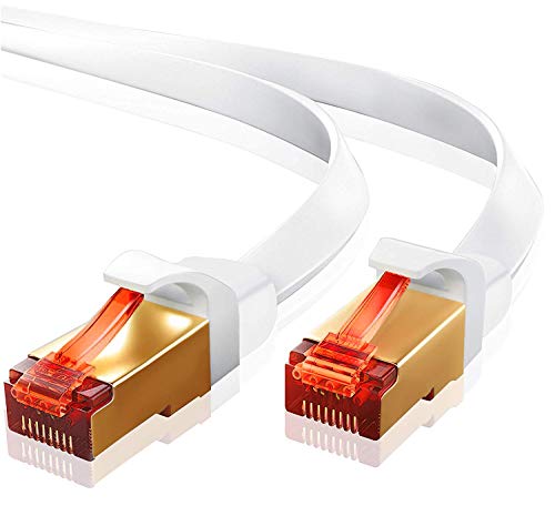 IBRA 5M Ethernet Kabel Cat7 Gigabit Lan Netzwerkkabel RJ45 10Gbps 600Mhz/s STP Molded Verlegekabel für Switch,Router,Modem,Patchpannel,Access Point,Patchfelder Flach Weiß von IBRA