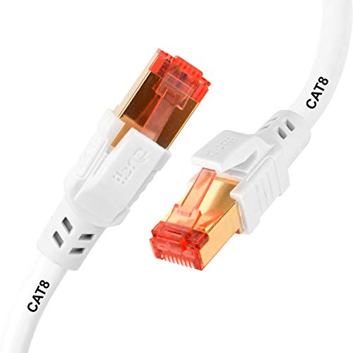 IBRA CAT8 Ethernet Gigabit LAN Netzwerkkabel (RJ45) SSTP 40Gbps 2000Mhz | Patchkabel|UTP|kompatibel mit CAT5 / 6/7 | Switch/Router/Modem/Patchfeld/Zugriffspunkt/Patchfelder | Rundes Weiß-3M von IBRA
