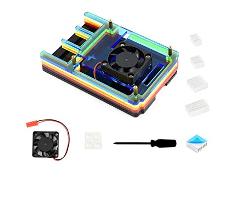 IBest for Raspberry Pi 4 Case,Colorful Rainbow Acrylic Case Box with Cooling Fan,4 PCS Heatsinks, 1 PC Screwdriver, 1 PC Rubber Feet for Raspberry Pi 4 Model B von IBest