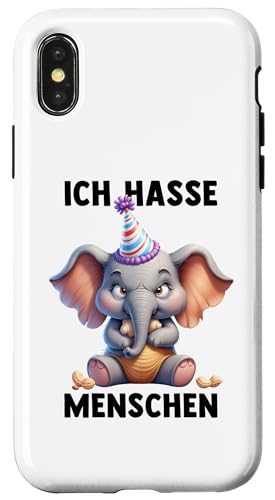 Hülle für iPhone X/XS ICH HASSE MENSCHEN - ELEFANT - Misantroph Menschenhasser von ICH HASSE MENSCHEN. Lustige Sarkasmus Ironie Tiere