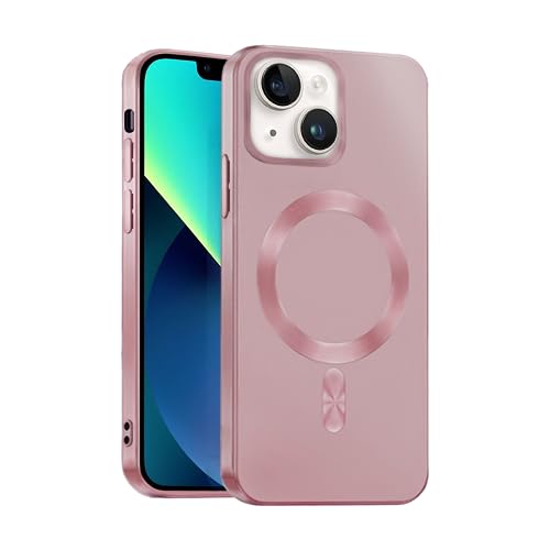 ICOVERI Magnetische TPU-Gel-Hülle, kompatibel mit iPhone, matt, Metallic-Effekt, kompatibel mit Magsafe, Kameraschutz, Displayschutz, militärischer Schutz, Flexibles TPU. (Rosa, iPhone 15) von ICOVERI