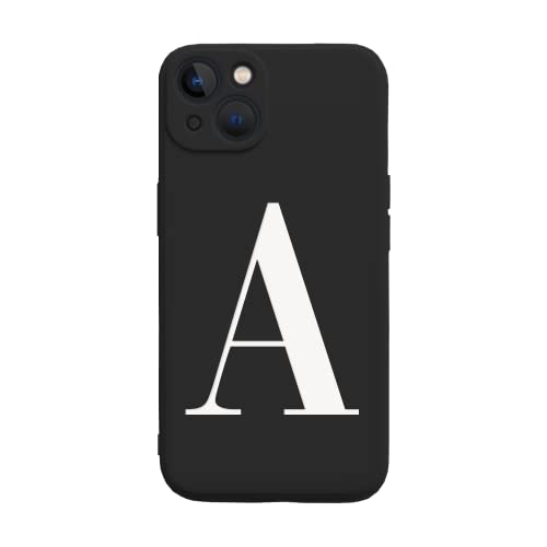 ICOVERI Schwarz Buchstabe für iPhone 13, Carcassa Silikon Initiale Buchstabe für iPhone 13 Farbe Schwarz (A) von ICOVERI