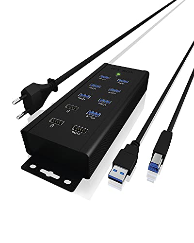 ICY BOX 7-Port USB 3.0 HUB aktiv mit Netzteil (12V/5A), 3 Ladeports, Wandmontage, Quick Charge 3.0, Aluminium, IB-HUB1703-QC3 von ICY BOX