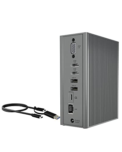 ICY BOX USB-C Docking Station (16-in-1) für 3 Monitore (2x HDMI, 1x VGA), 7-fach USB HUB, 55W Power Delivery, Gigabit Ethernet, Aluminium, IB-DK2262AC von ICY BOX