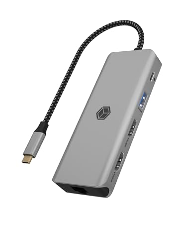 ICY BOX USB-C Docking Station (9-in-1) für 2 Monitore (2X HDMI), 4K 60Hz, 3-Fach USB 3.0 HUB, 100W Power Delivery, Gigabit Ethernet, SD Kartenleser, IB-DK4012-CPD von ICY BOX
