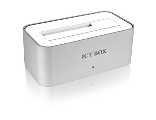 Icy Box IB-111StU3-Wh 1-fach Dockingstation für 2,5" (6,35 cm) oder 3,5" (8,9 cm) SATA HDD/SSD mit USB 3.0 Anschluss (silber/weiß) von ICY BOX